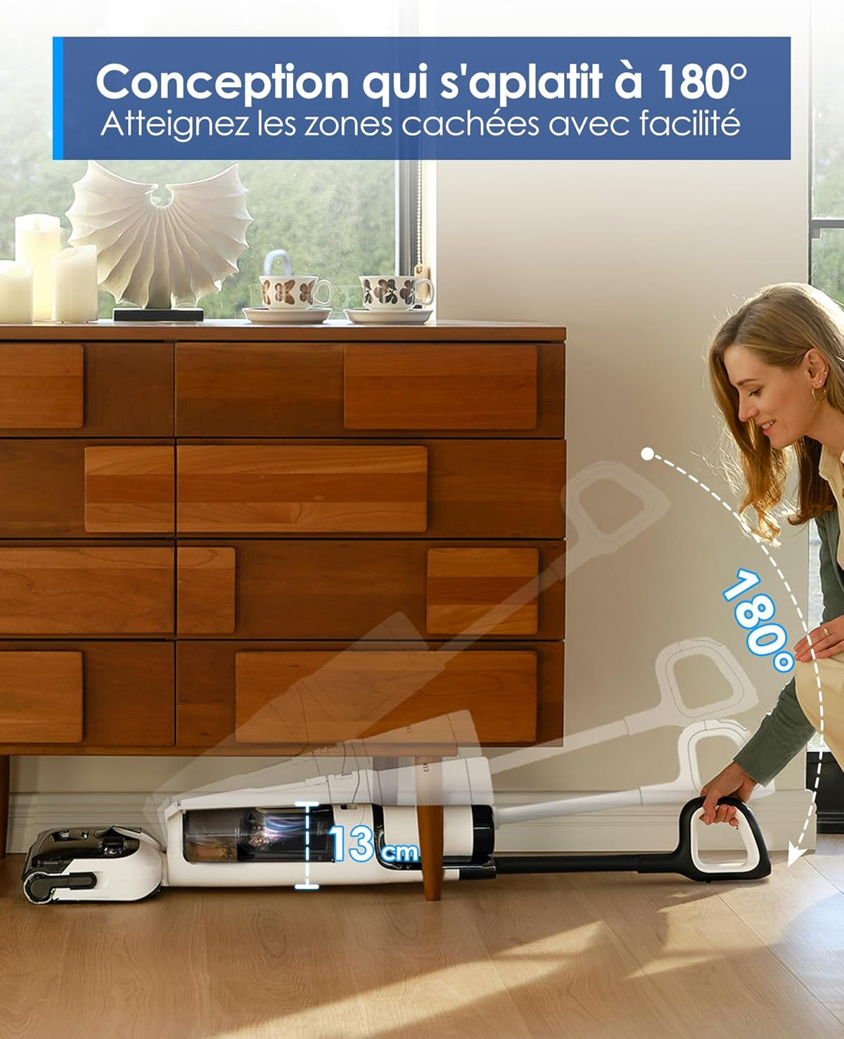 Tineco Floor One S6 Stretch Lite Aspirateur Laveur, Aspirateur Balai sans Fil, S’aplatit à 180°, Auto-Nettoyage, 40 Min d'autonomie, Nettoyage des Bords de 2 côtés