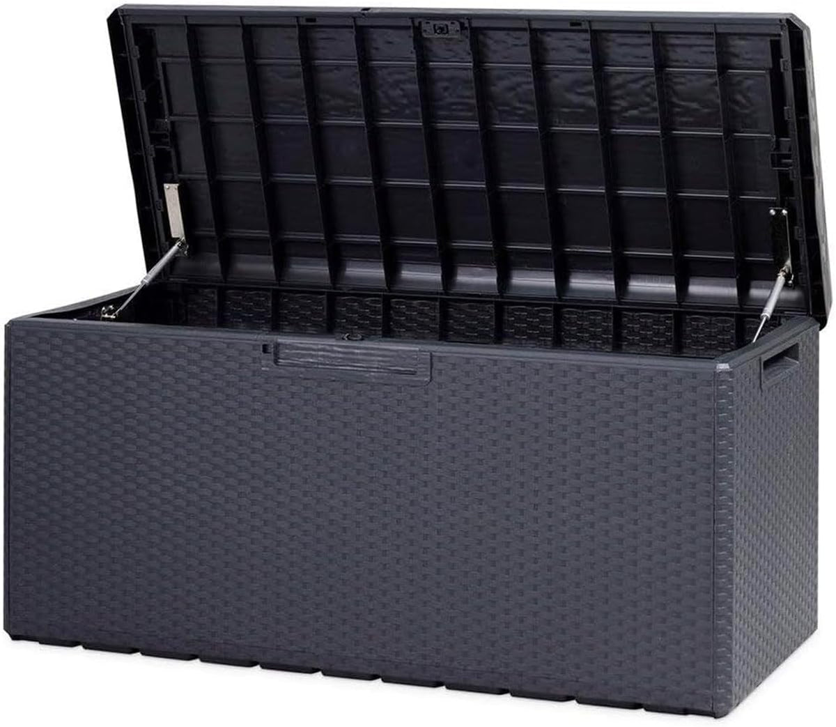Avilia Coffre de rangement avec assise et coussin amovible d'extérieur – Coffre avec roues, résistant aux intempéries en polypropylène, 340L, 123 x 54 x 59 cm, anthracite