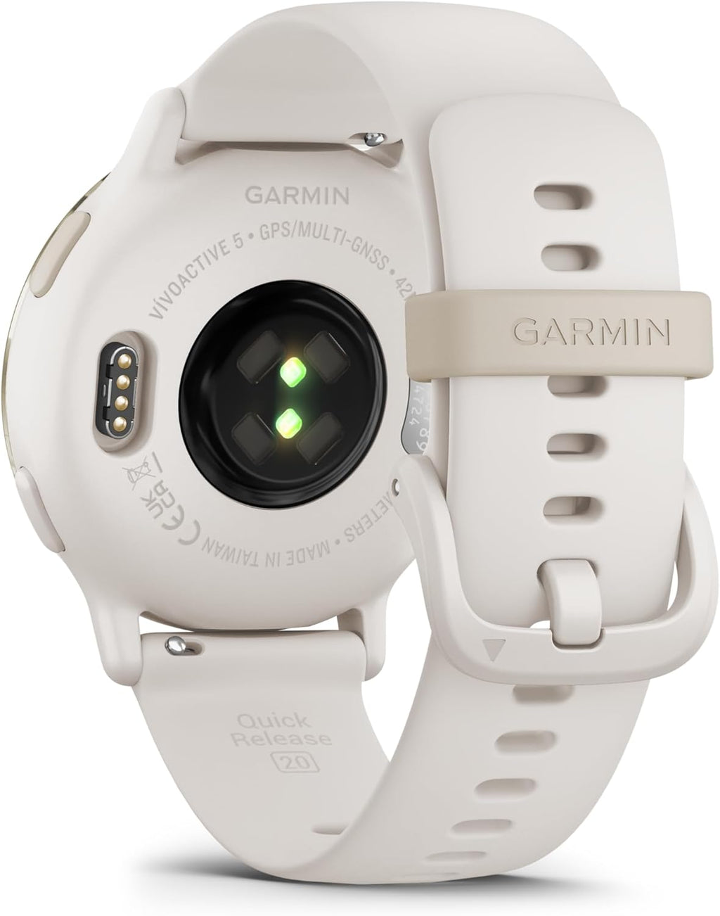 Vivoactive 5 montre intelligente GPS santé et fitness pour homme et femme lunette aluminium doré crème bracelet silicone ivoire écran AMOLED 3 cm autonomie
