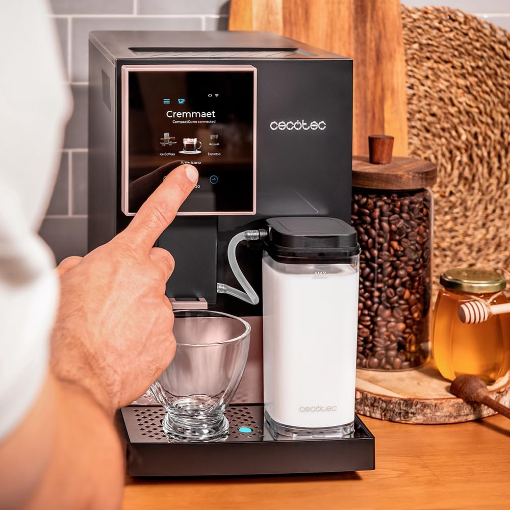 Cecotec Machine a Café Espresso Superautomatique Cremmaet Compactccino Connected Black Rose. 19 Bars, Écran TFT, Wifi, Moulin Integré, Réservoir d'eau 1,1 L et de lait 400 ml, Nettoyage Automatique