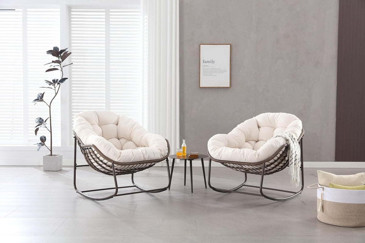 OKMYHOME Jardin - Fauteuil Suspendu à Bascule pour Balcon et Terrasse, Cadre en Acier Robuste avec Coussin en Coton, 94,5x111x80 Cm - Beige