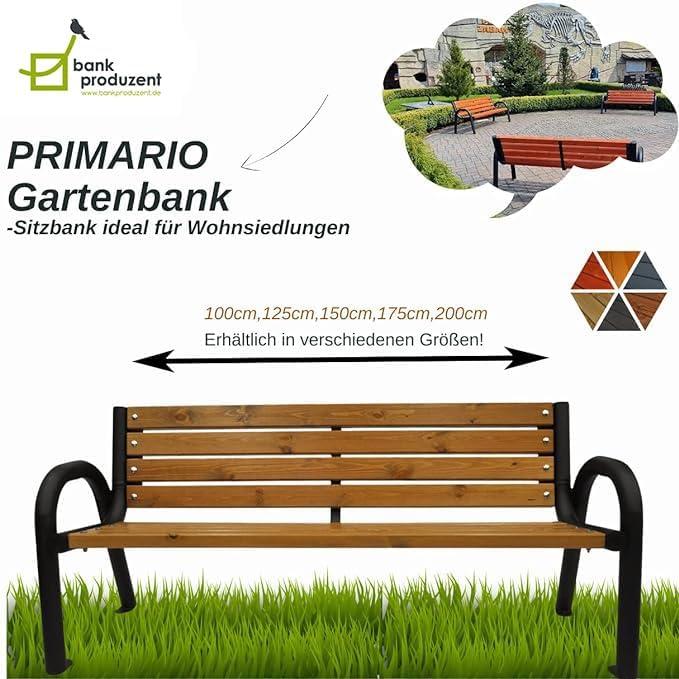 Primario Grande Banc de jardin, banc de parc, en bois, meubles de jardin, avec capacité de charge de 350 kg, résistant aux intempéries, design scandinave Primario noyer, 200 cm, longueur totale du