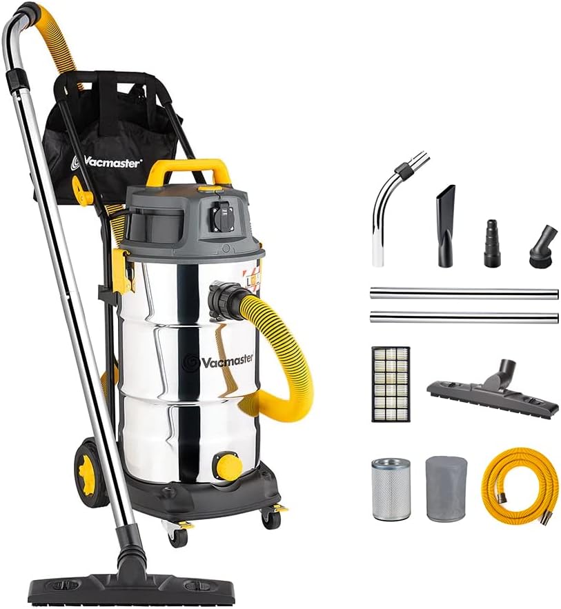 Vacmaster VK1638SWC 1600W 38L Industriel Aspirateur Eau et poussière avec HEPA 13 Filtration Acier Inoxydable Aspirateur Sec et Humide