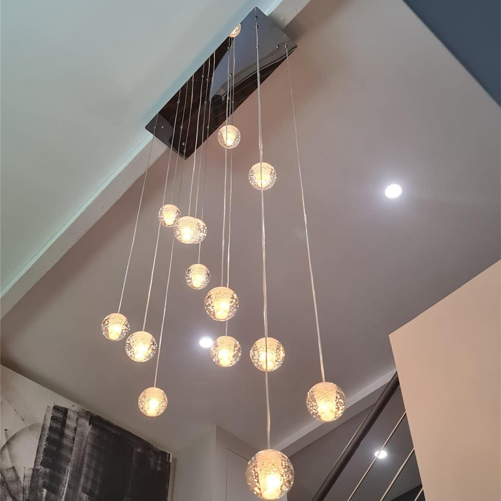 KJLARS Suspensions LED Contemporaine Pendentif Lampe Hauteur Réglable Lustres adapté pour salon table à manger escalier chambre Plafonniers lampe suspendue 14 lumières-rectangle