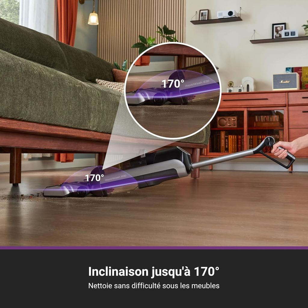Eureka RapidWash NEW630 Gen2 Aspirateur Laveur, Séchage Air Chaud 50℃, Anti-Emmêlement, Inclinaison au Plat, Autonomie de 38 Minutes. pour Sols Durs