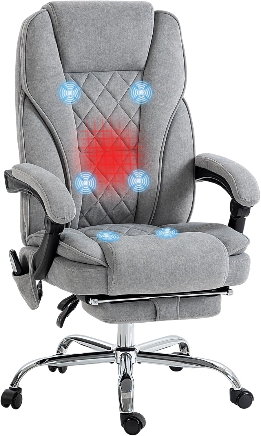 Vinsetto Fauteuil de Bureau massant et Chauffant Chaise de Bureau Chaise Ergonomique avec Hauteur réglable Dossier inclinable télécommande Filaire Repose-Pieds rétractable et pivotant 360° Gris