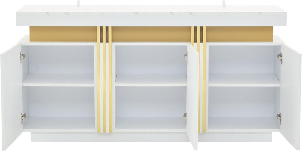 Merax Buffet - Armoire de cuisine avec 3 portes - Armoire de rangement moderne avec plan de travail - Étagère réglable - Armoire de salle à manger pour salon, salle à manger, couloir - Aspect marbre