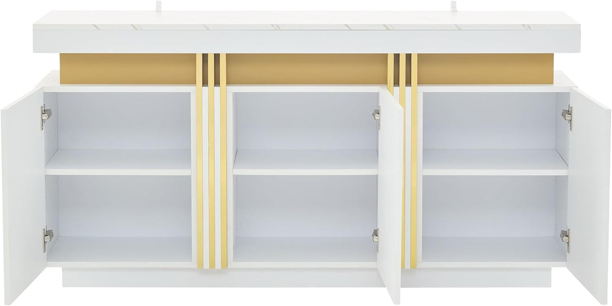 Merax Buffet - Armoire de cuisine avec 3 portes - Armoire de rangement moderne avec plan de travail - Étagère réglable - Armoire de salle à manger pour salon, salle à manger, couloir - Aspect marbre