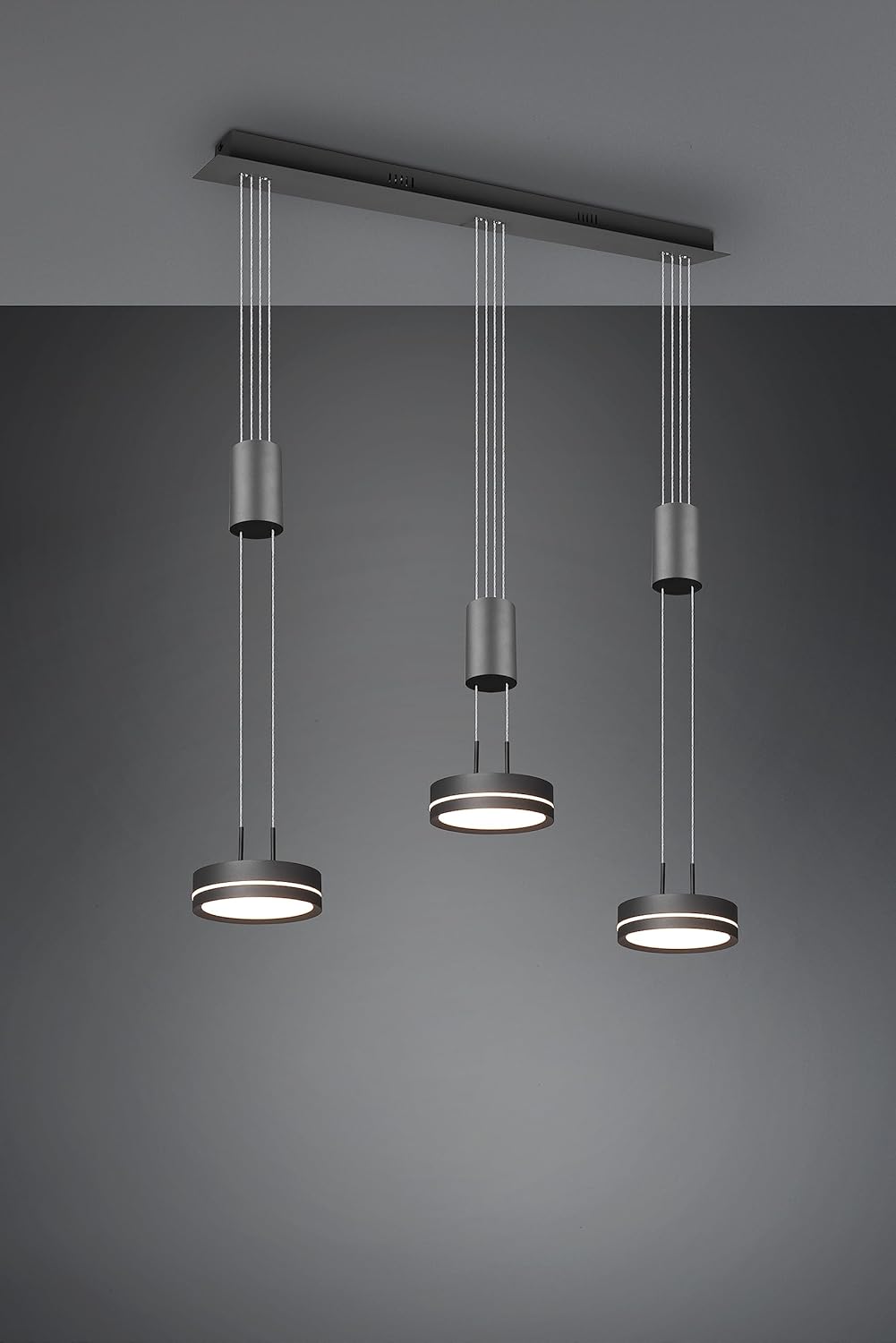 TRIO, Suspension, Franklin incl. 3 x LED,SMD,9,0 Watt,3000K,1050 Lm. Aluminium, Antracite, Corps: Aluminium, Antracite L:85,0cm, L:14,0cm, H:150,0cm