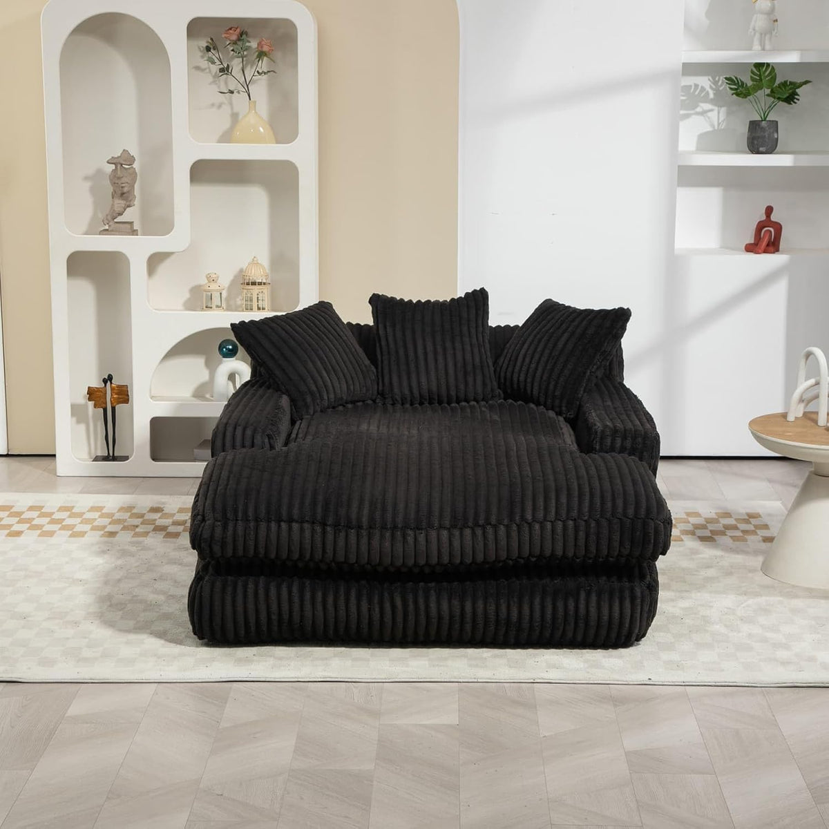 KOMHTOM Canapé-lit Moderne, Canapé Sol pour Les Paresseux, avec 3 Coussins, sans Installation, Idéal pour Chambre, Salon ou cinéma Maison (Noir)