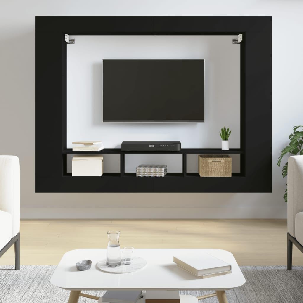 LLEZKBR Armoires et rangement-Meuble TV en bois d'ingénierie Noir 152 x 22 x 113 cm