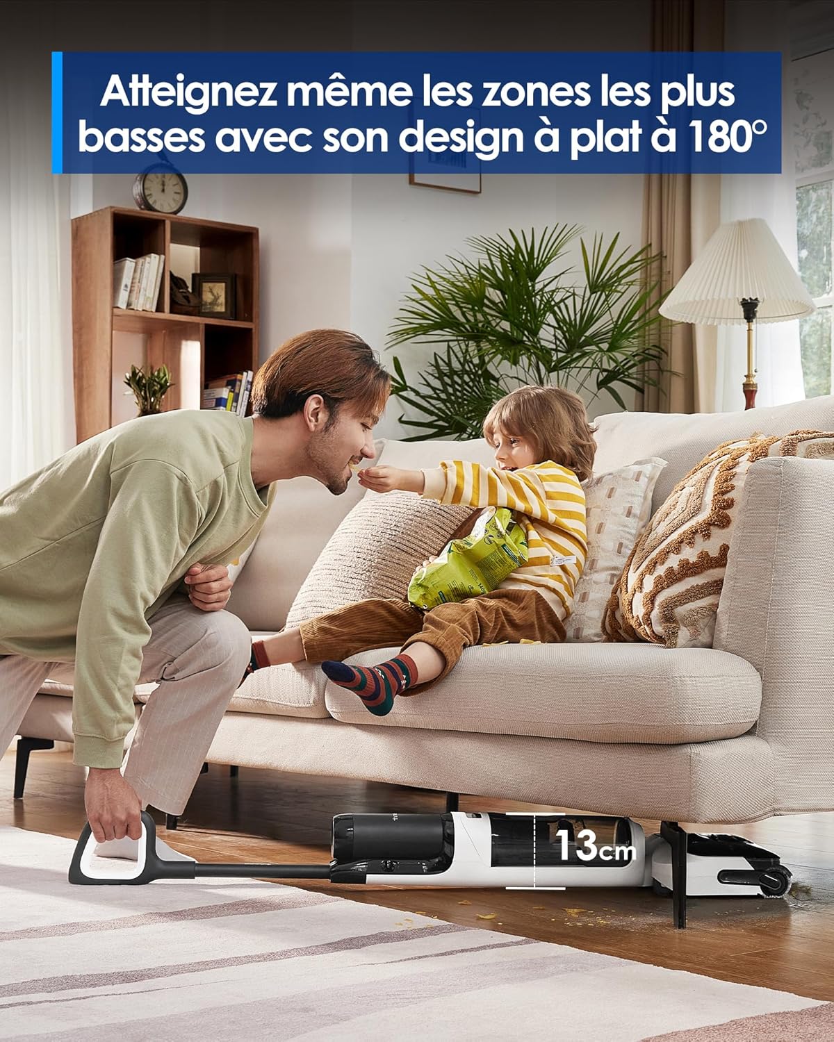 Tineco Floor One Switch S6 Stretch Aspirateur Laveur Sec Et Humide, Multifonction, 180° à Plat, Autonettoyant, 65 Minutes d'autonomie, Nettoyage des Bords des Deux côtés, Nettoyage de Toute la Maison