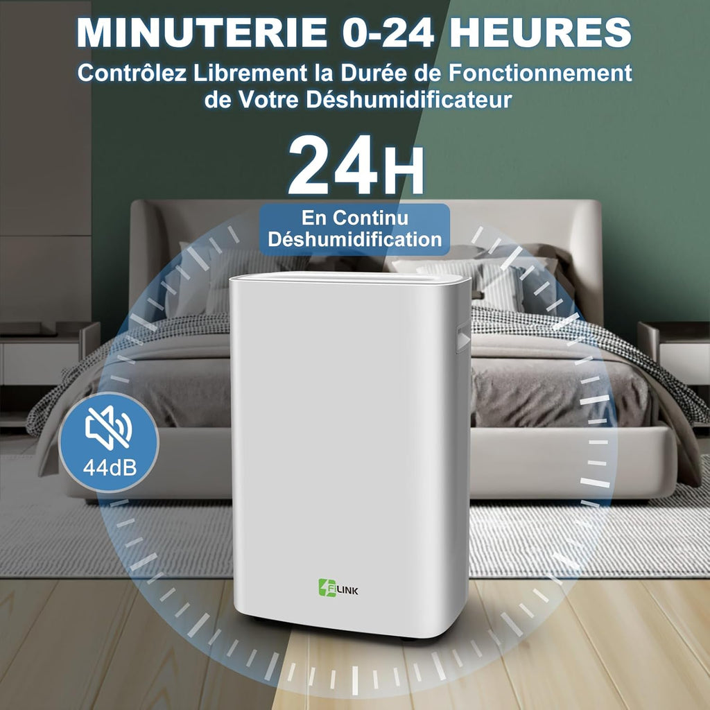Deshumidificateur d Air, 25L/Jour Deshumidificateur Electrique Silencieux avec Capteur d'Humidité Automatique, Arrêt Auto et Dégivrage Auto, Déshumidificateur Idéal pour Maison, Bain, Chambre, Cave