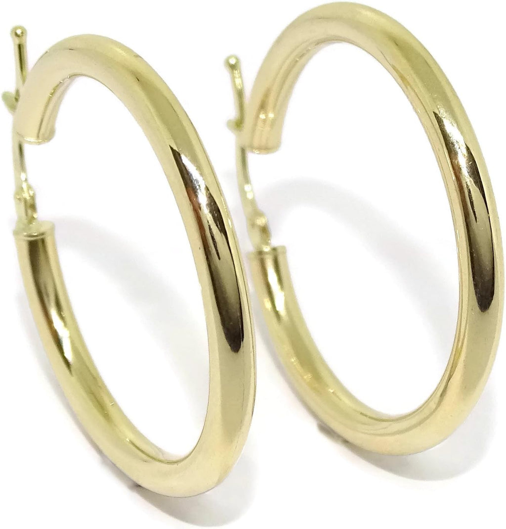 Boucles d'oreilles créoles en or jaune 18 carats avec tube rond de 3 mm d'épaisseur et 3 cm de diamètre extérieur