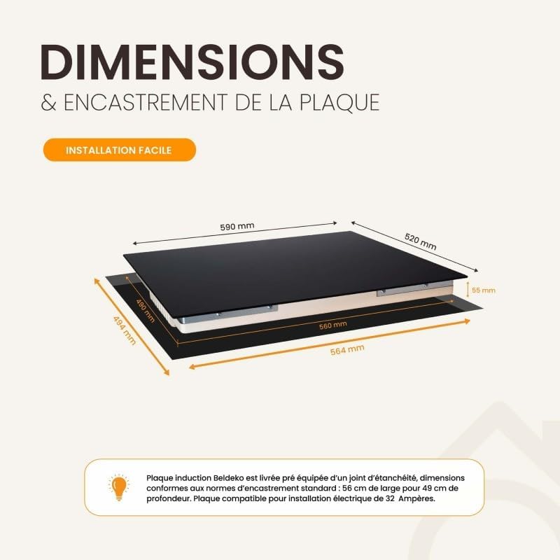 BELDEKO Plaque de cuisson encastrable à induction - 3 foyers, 6200 W avec minuteur intégré
