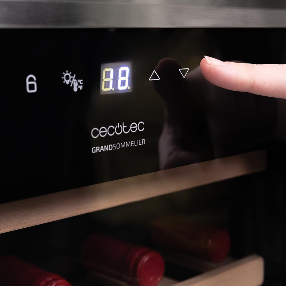 Cecotec Cave à vin 34 bouteilles Bolero grandsommelier 34030 inox compressor, 80 L, Refroidissement par compresseur, Température réglable de 5 à 18°C, Commande tactile, Affichage, LED intérieur