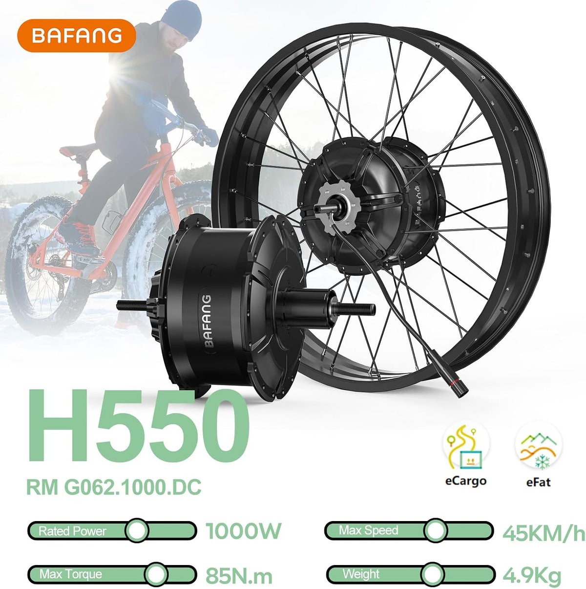 BAFANG 48V 1000W Kit De Conversion Vélo Électrique G062 20-26 Pouces Fat Tire 20x4.0 avec Affichage Optionnel Et 48V Batterie, Kit de Conversion E-Bike