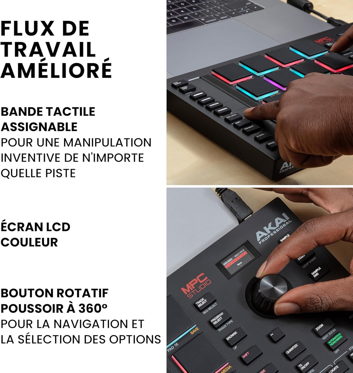 Akai Professional MPC Studio - Contrôleur MIDI Beat Maker avec 16 pads RVB sensibles à la vélocité, logiciel MPC, Touch Strip assignable et écran LCD