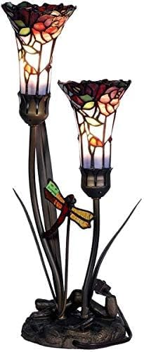 Bieye L30620 Lampe de table en vitrail style Tiffany avec fleurs de lys et libellule, 48,3 cm de haut