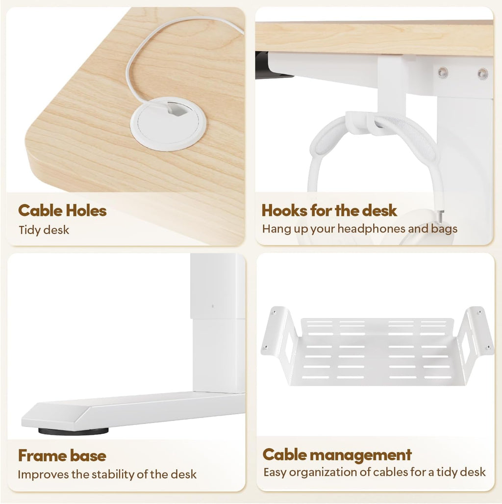 JUMMICO Bureau réglable en Hauteur - Plateau de Table Complet - Réglable en Hauteur - avec Fonction mémoire - 140 x 60 cm - Beige