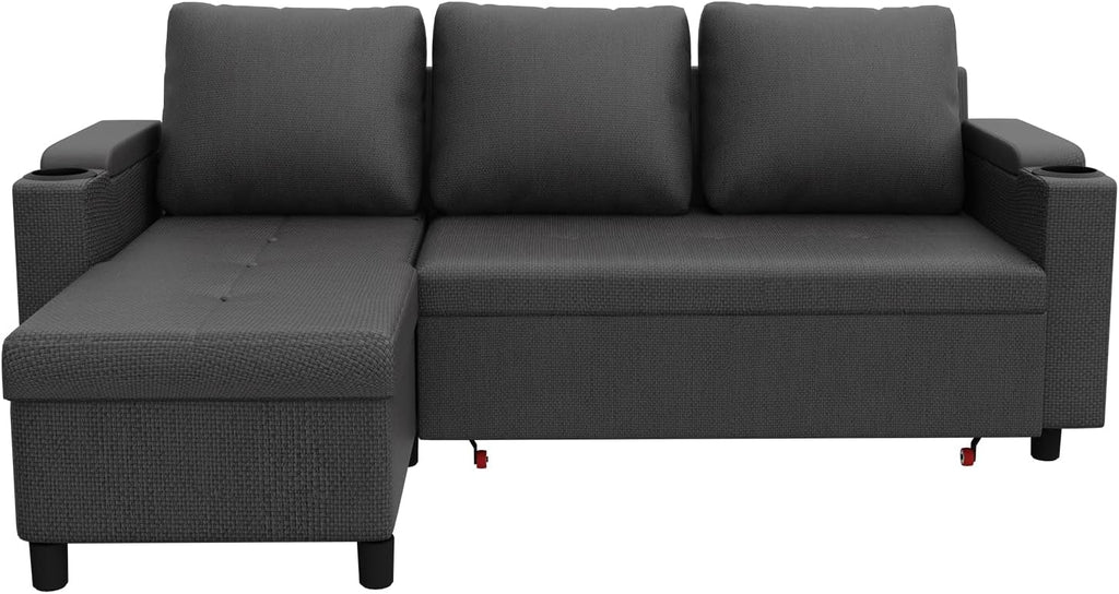 Devoko Canapé d'angle Convertible Modulaire 3 Places en L - Canapé-Lit avec Chaise Longue, Rangement Intégré et Porte-Gobelets - Design Moderne pour Salon, Anthracite (Gris)