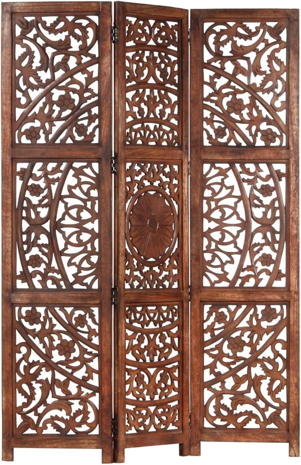 MOONAIRY Séparateur de Pièce Diviseur Ecran d'Intimité Paravent Chambre à Coucher Maison Intérieur Cloison de séparation 3 Panneaux Marron 120x165cm Bois manguier