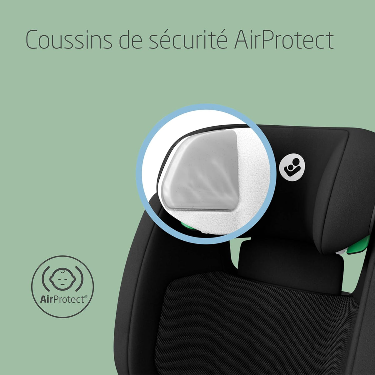 Maxi-Cosi RodiFix S Comfort i-Size, Tissus confortables respirants, Rehausseur voiture enfant à dossier haut, 3,5-12 ans (100-150 cm), 3 inclinaisons, Protection G-CELL, AirProtect, Authentic Black