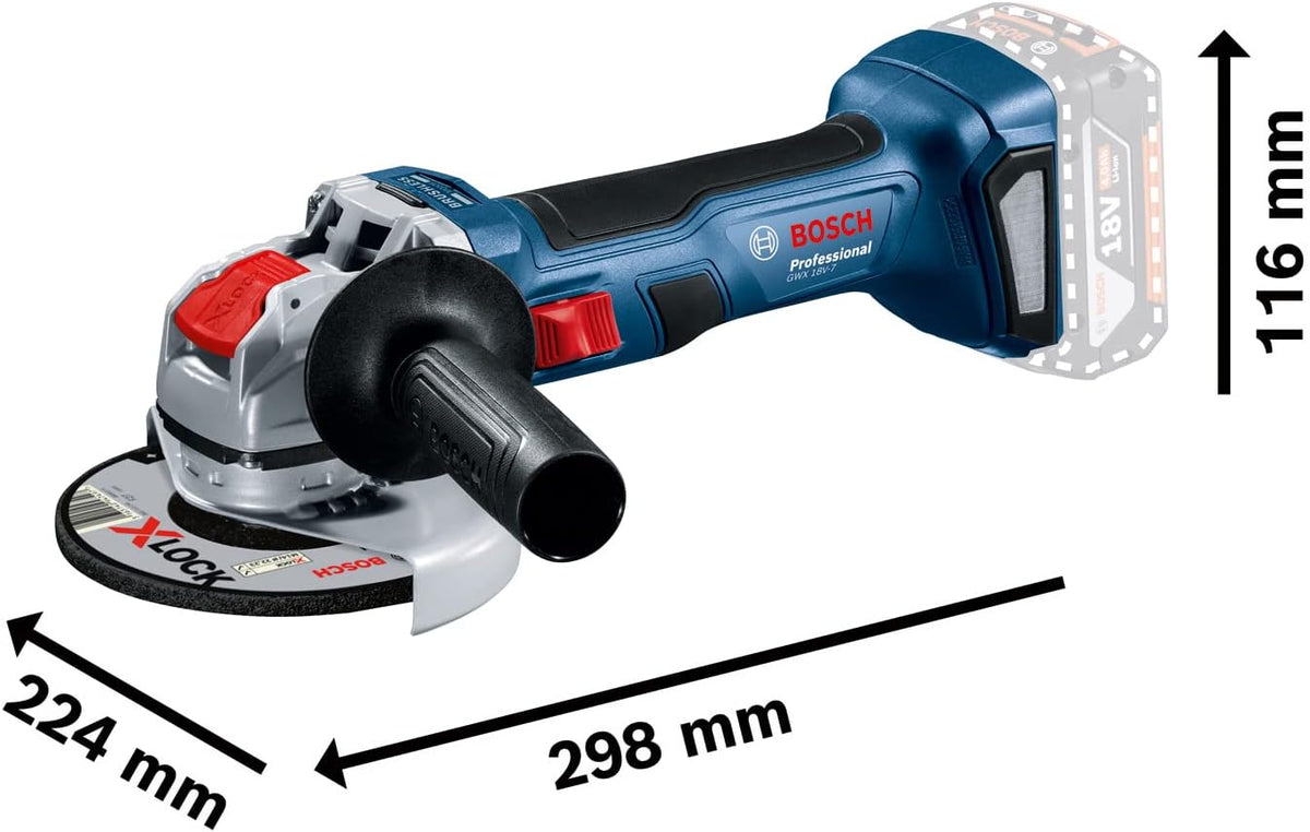 Bosch Professional 18V System meuleuse angulaire BITURBO GWX 18V-7 avec X-LOCK (set de 5 disques à tronçonner/meuler, 1 capot protection 125 mm, poignée, L-BOXX) - Set Amazon Exclusive
