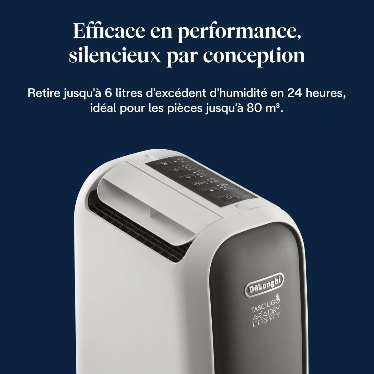 De’Longhi Tasciugo AriaDry Light - Déshumidificateur Portable pour la Maison, Zéolite et Ioniseur, Élimination Humidité 6L/24h, Séchage, Anti-Moisissure, Silencieux, Mode Swing, Minuteur, Gris (DNS65)