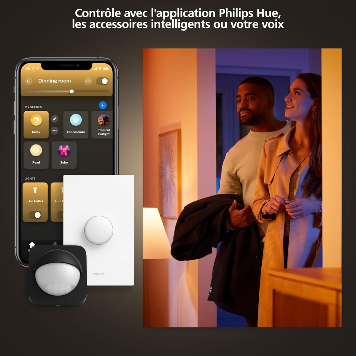 Hue Datura lampe de panneau intelligente carrée 60 x 60 cm , lumière blanche et colorée, compatible Bluetooth, commande vocale avec Alexa, Home et Google Assistant