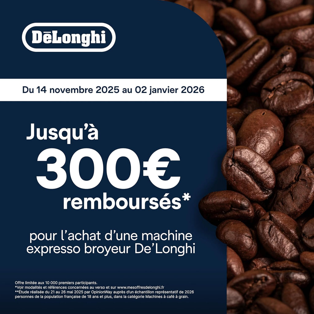 De’Longhi Magnifica Evo Next - Perfetto Machine à Café Automatique avec LatteCrema Mousseur à Lait Automatique, 13 Boissons en une Seule Touche, Écran Tactile Couleurs, Titane et Noir (ECAM312.80.TB)