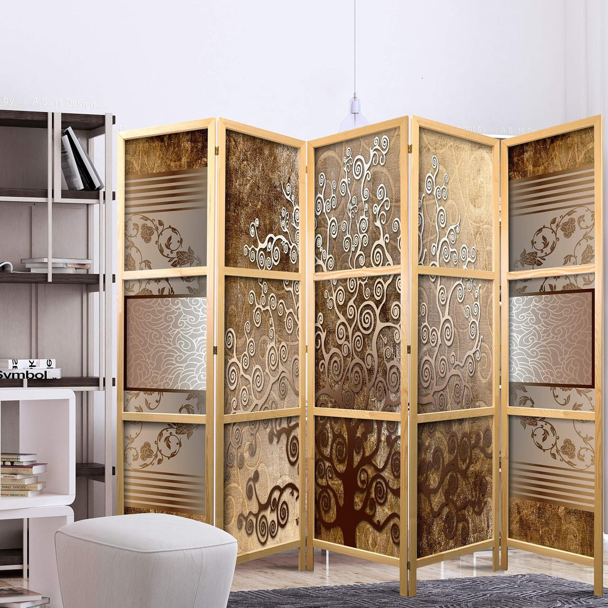 decomonkey 5 Panneaux Séparateur de pièce - 225 x 171cm Arbre Brun Oriental séparation intérieur pour décoration intérieure, Chambre à Coucher, Salon, Salle