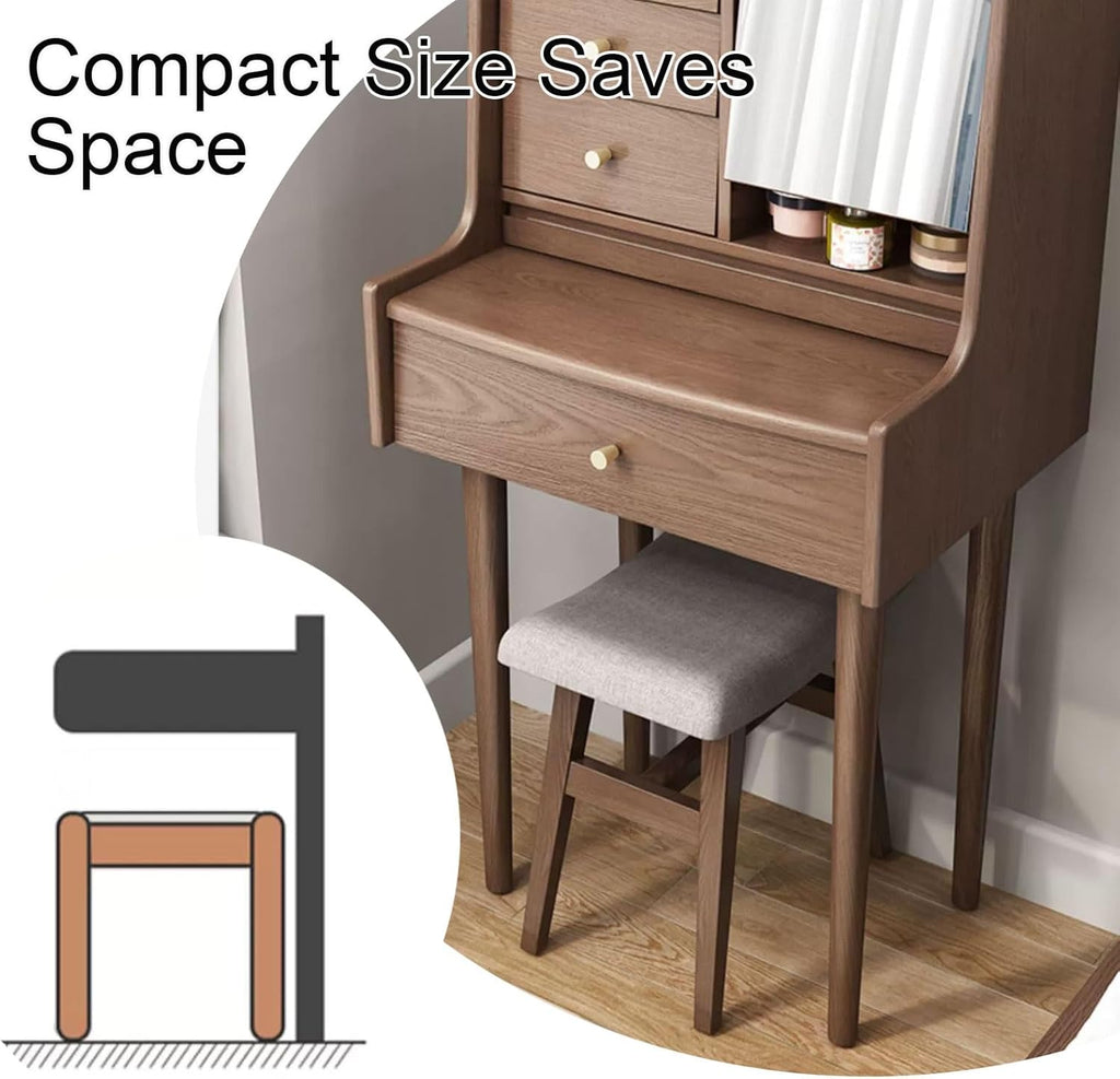 Tabouret de coiffeuse rembourré moderne et élégant avec pieds en bois, siège polyvalent pour femme, idéal pour coiffeuse et décoration d'intérieur