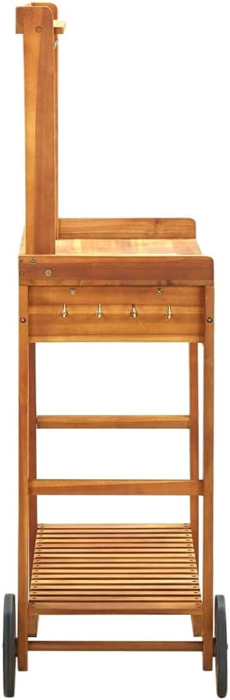 RAUGAJ Chariot de cuisine de jardin en bois d'acacia massif 92 x 43,5 x 141,5 cm, matériau de l'article : bois d'acacia massif avec finition huilée