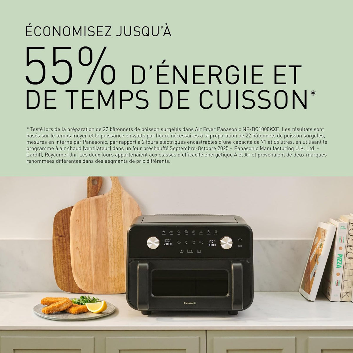 Panasonic NF-BC1000 Friteuse à Air Flexible avec Fenêtre, XL Panier Flexible, Séparateur Amovible, 9,6L, 30°-230C, Vapeur Douce, 8 Préréglages, Nettoyage Facile, Noir