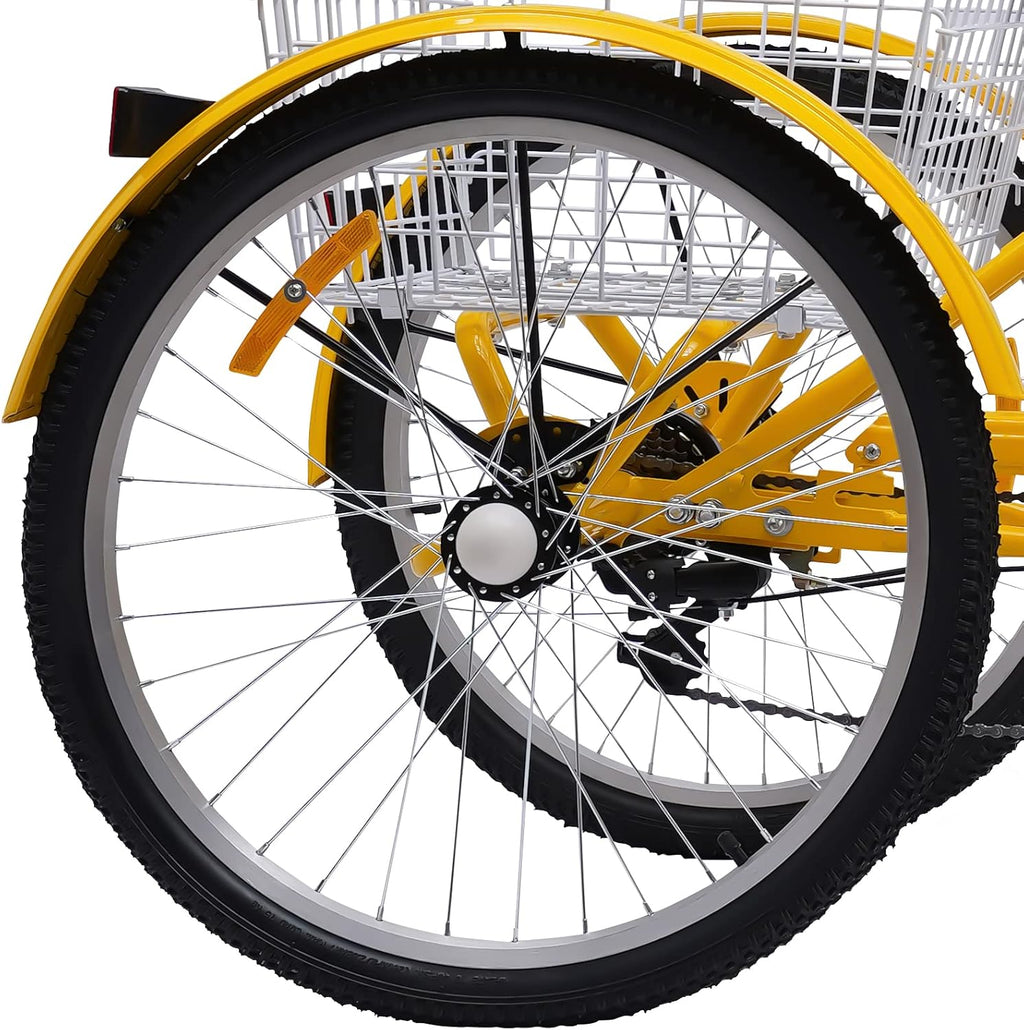 Tricycle pour adulte tricycle 24 pouces 7 vitesses 3 roues vélo avec panier et porte-gobelet d'eau, tricycle pliable pour adulte, lumière avant LED et réflecteurs UE
