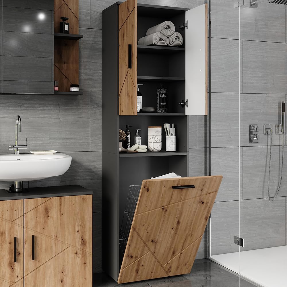 Vicco Armoire Haute Irma, Anthracite/Artisan, 50x172cm avec 3 Portes