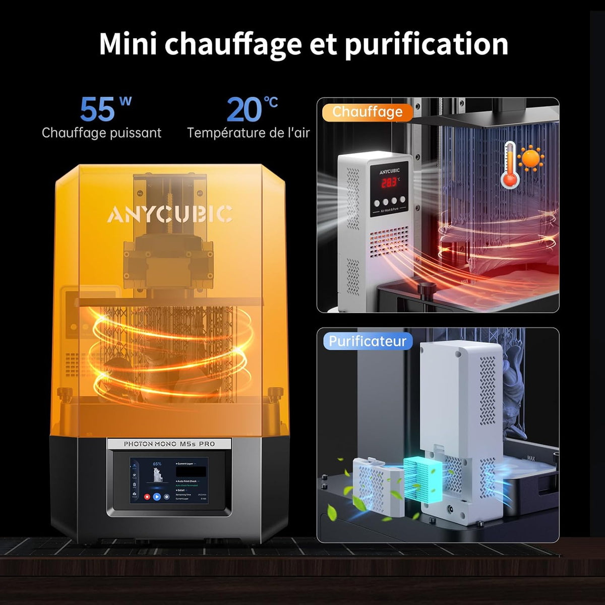 ANYCUBIC Photon Mono M5s Pro Ultra 14K Imprimante 3D en résine avec chauffage et purificateur - 223,78 x 126,38 x 200 mm