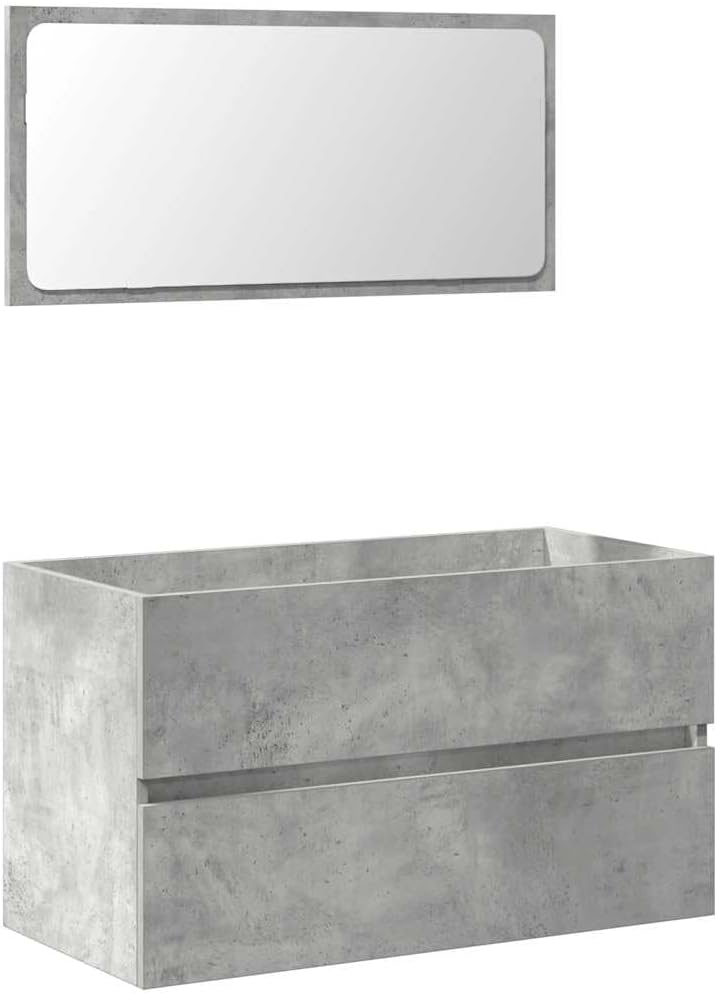 BOWEKAM Meubles, ensembles de meubles, ensembles de meubles de salle de bain, armoire de salle de bain avec miroir, béton gris, bois d'ingénierie