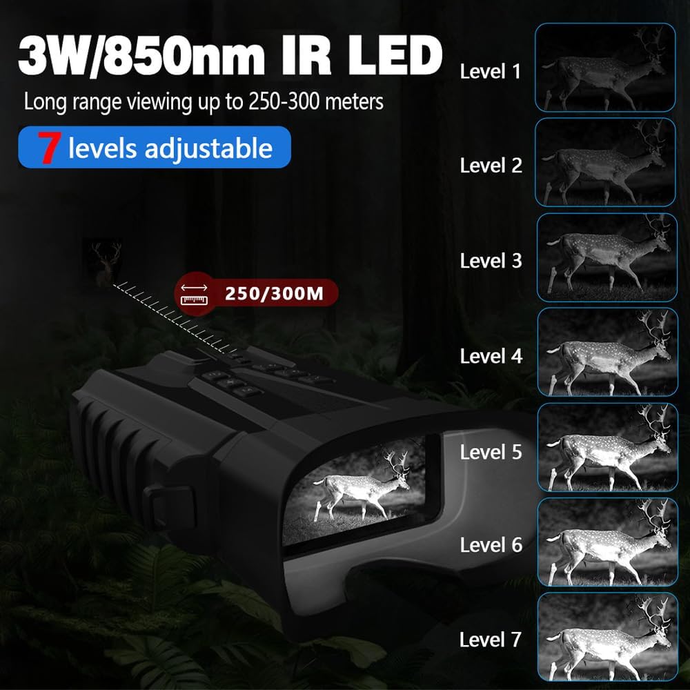 Kavolet Jumelles de vision nocturne 500 m, couleur, zoom optique 4x/numérique 8x, rechargeable 5200 mAh, observation oiseaux, camping, chasse
