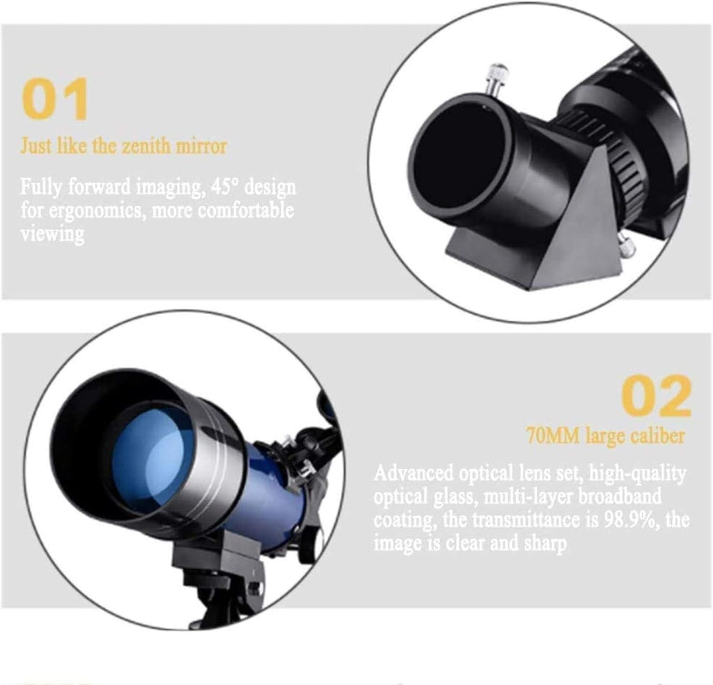 Télescope Jumelles Haute Puissance Télescope, Lentille Optique Verre Enduit HD Astronomique Réfraction 70 MM, Trépied L'observation Voyage Plein Air Débutants, Blanc intérieur/extérieur