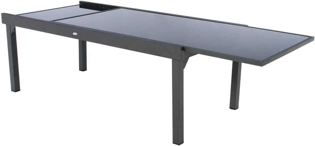 Hespéride - Table de Jardin Extensible Piazza Gris Graphite - 12 Places - Aluminium Antirouille Verre trempé - Meuble d'Extérieur Rallonge Coulissante