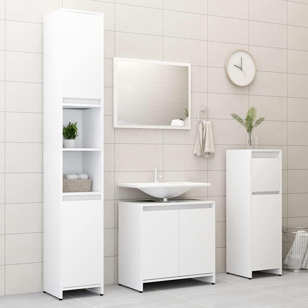 vidaXL Ensemble de Meubles de Salle de Bain 4 pcs, Ensemble de Armoires avec Rangement, Organisateur de Toilette Intérieur, Blanc Bois d'Ingénierie