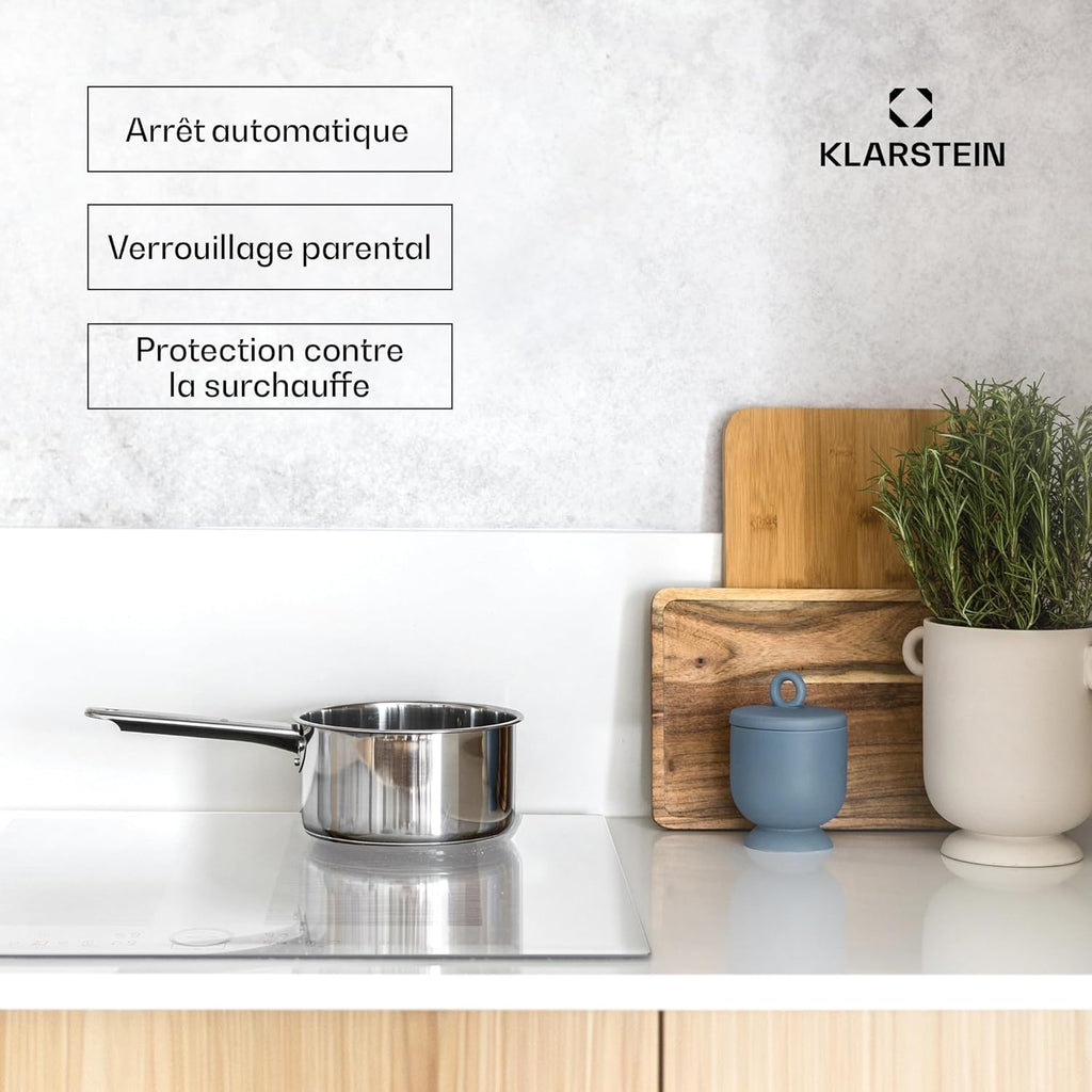 Klarstein Table de Cuisson Induction 4 Feux 7000W, Contrôle par Touches, Affichage Numérique et Minuterie