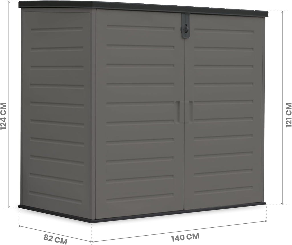 Armoire en résine 140x82x124cm. Structure en Acier, avec Plancher Inclus. Coffre extérieur, Hangar 1170 litres