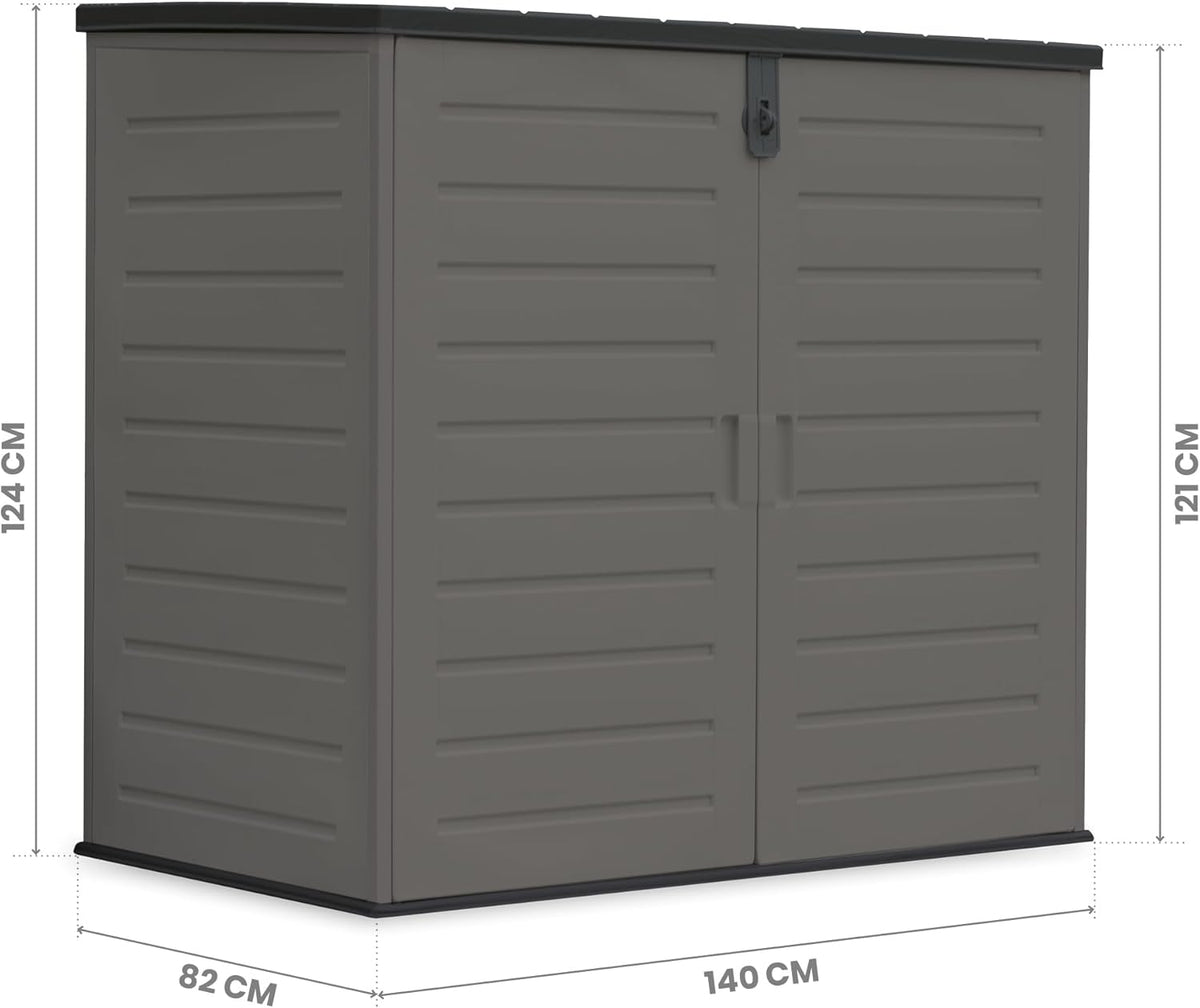 Armoire en résine 140x82x124cm. Structure en Acier, avec Plancher Inclus. Coffre extérieur, Hangar 1170 litres