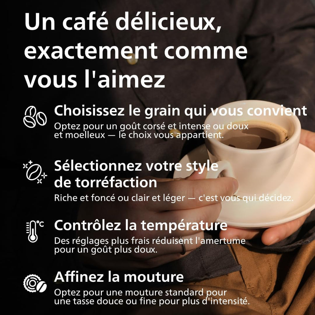 Philips Expresso broyeur Série 2200-2 Cafés, Écran tactile, Mousseur à lait classique, Broyeur céramique, Machine à café à grain Noir mat (EP2220/10)