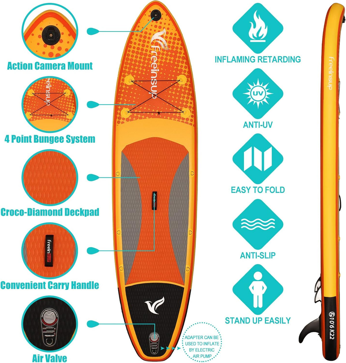 Freein Planche à pagaie Gonflable Sup avec siège de Kayak, Planches Sup pour Adultes 305x84x15cm, Accessoires Stand-Up Paddling ISUP, Adaptateur de Pompe, pagaie Sup Kayak