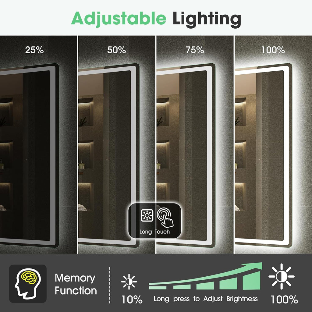 S'bagno Bluetooth-Miroir-Salle-de-Bain-avec-Eclairage-120x70cm, Miroir-LED-Salle-de-Bain Anti-buée, 3000K-6500K, Dimmable, Mémoire, Verre trempé HD, IP44-Miroir-Salle-de-Bain-Led, Horizontal/Vertical
