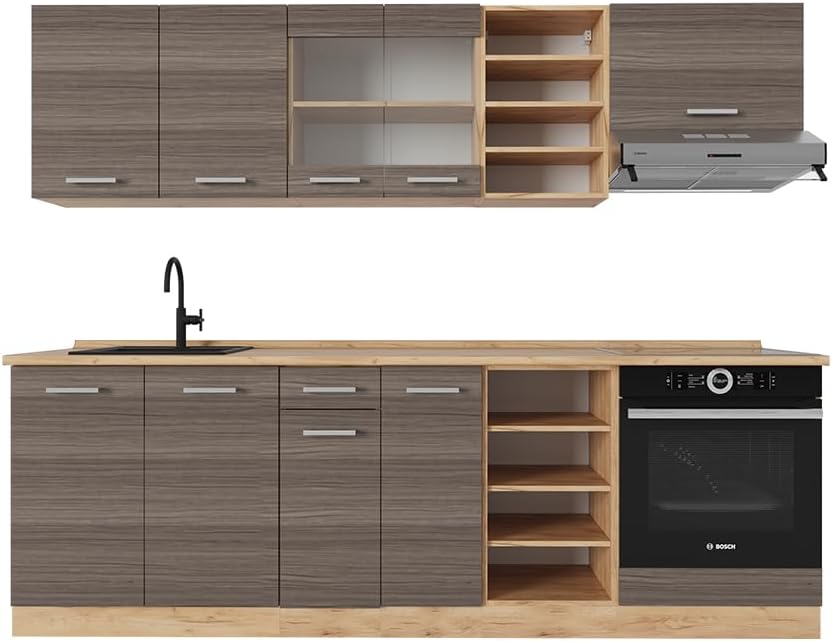 Vicco Cuisine R-Line, Gris Noble/chêne doré, 240cm, PT Chêne